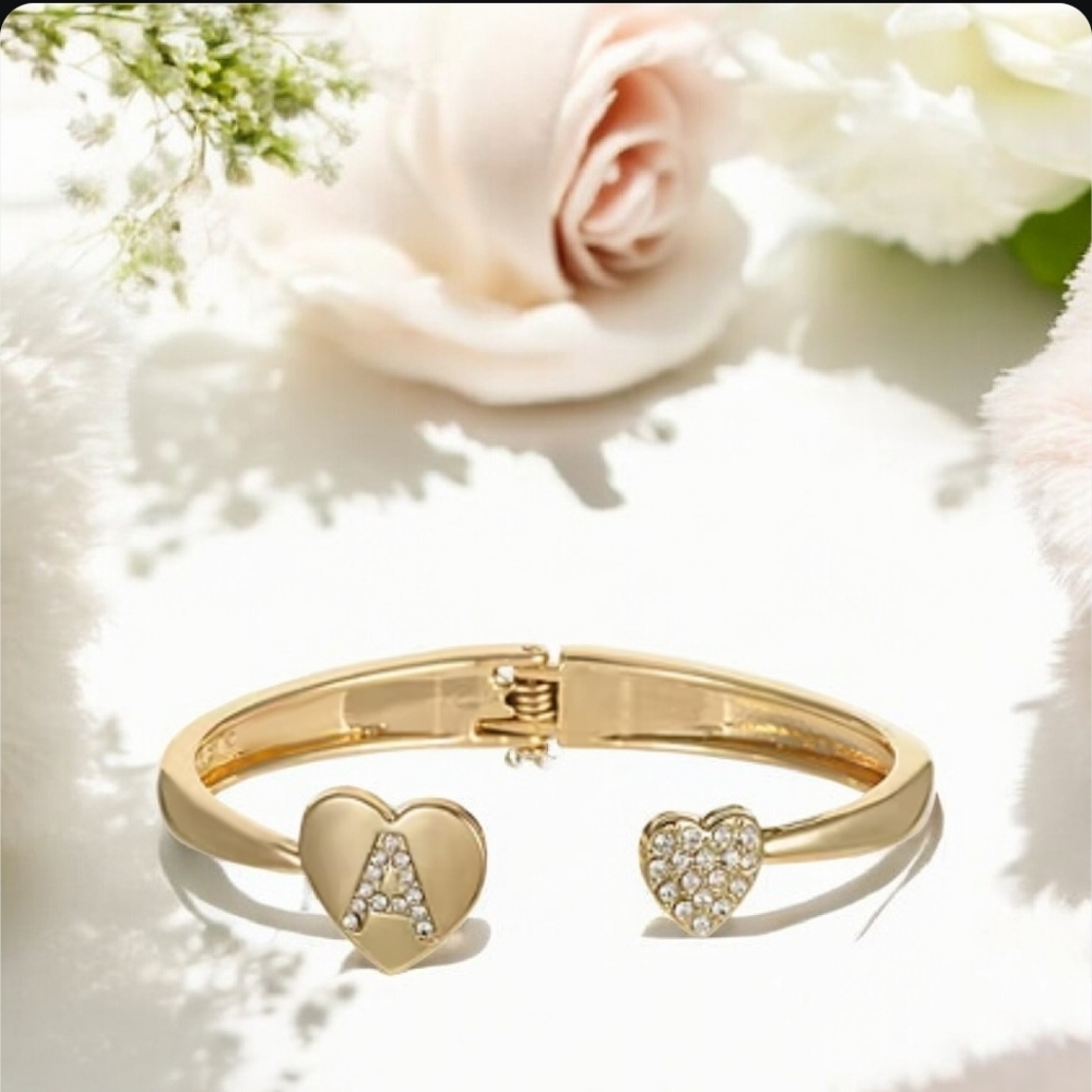 Gold Heart Bracelet with Crystals And Gift Box